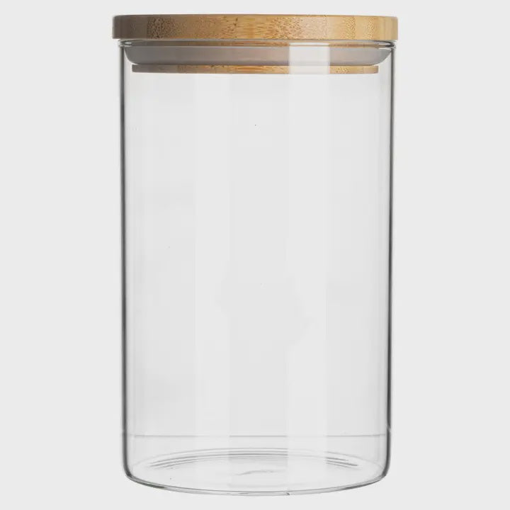 Glass Storage Jar With Wooden Lid - 1 Litre