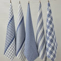 Milan Tea Towels Check & Stripe Designs - Cobalt Blue
