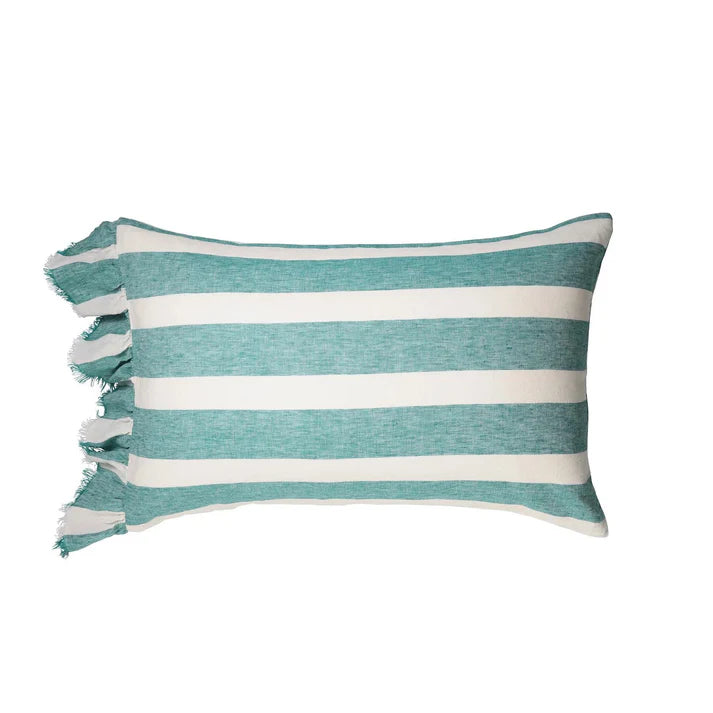 Standard Pillowcase Set - Emerald Stripe Ruffle