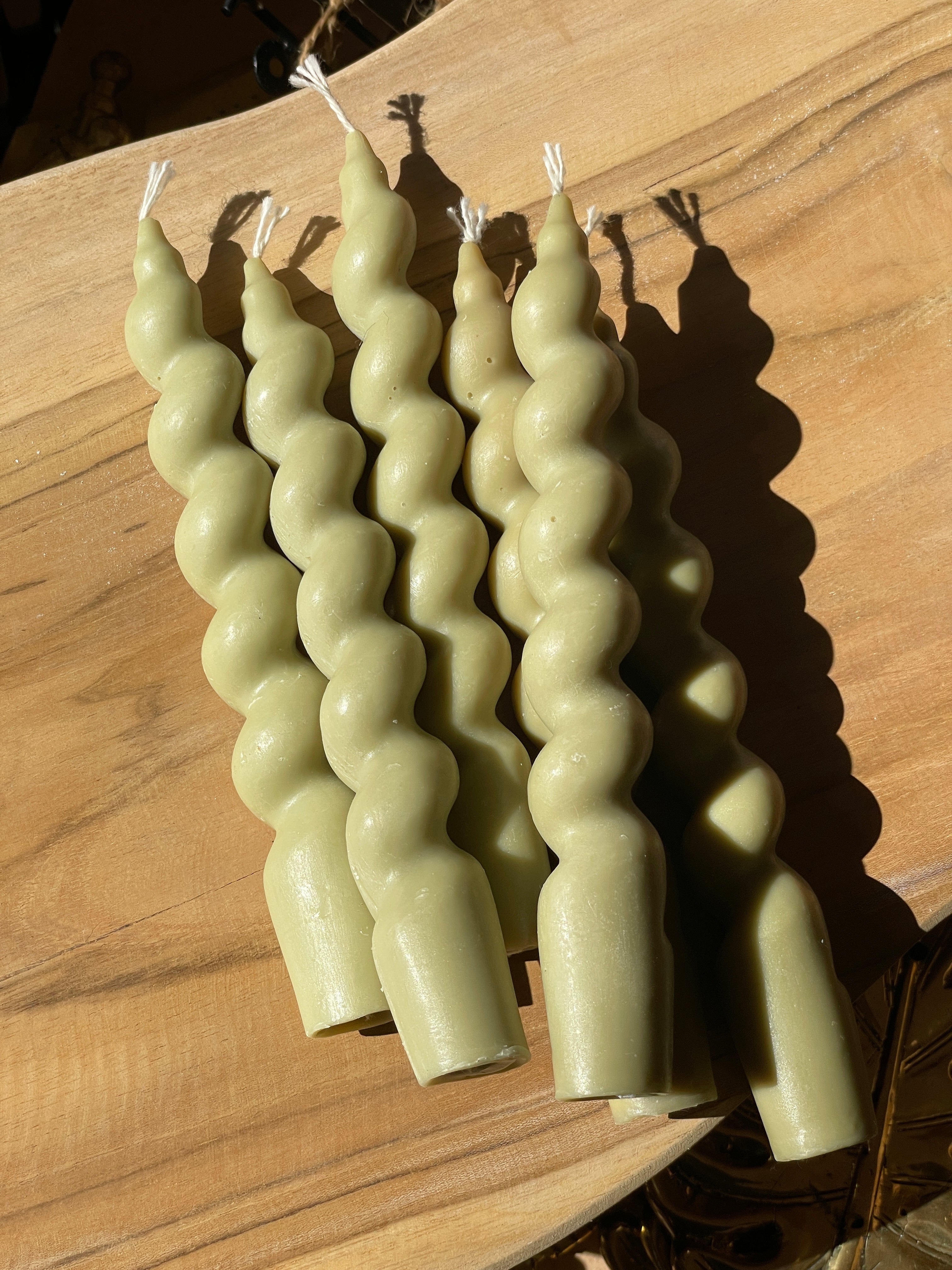 Spiral Taper Candle - Olive
