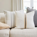 Ribbon Cushion - White/Butter/Grey