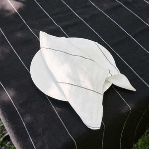 Carter French Linen Napkin Set - White With Black Stripe