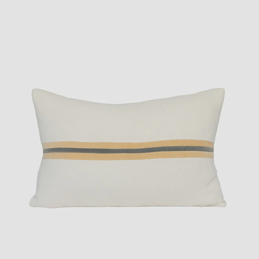 Ribbon Cushion - White/Butter/Grey