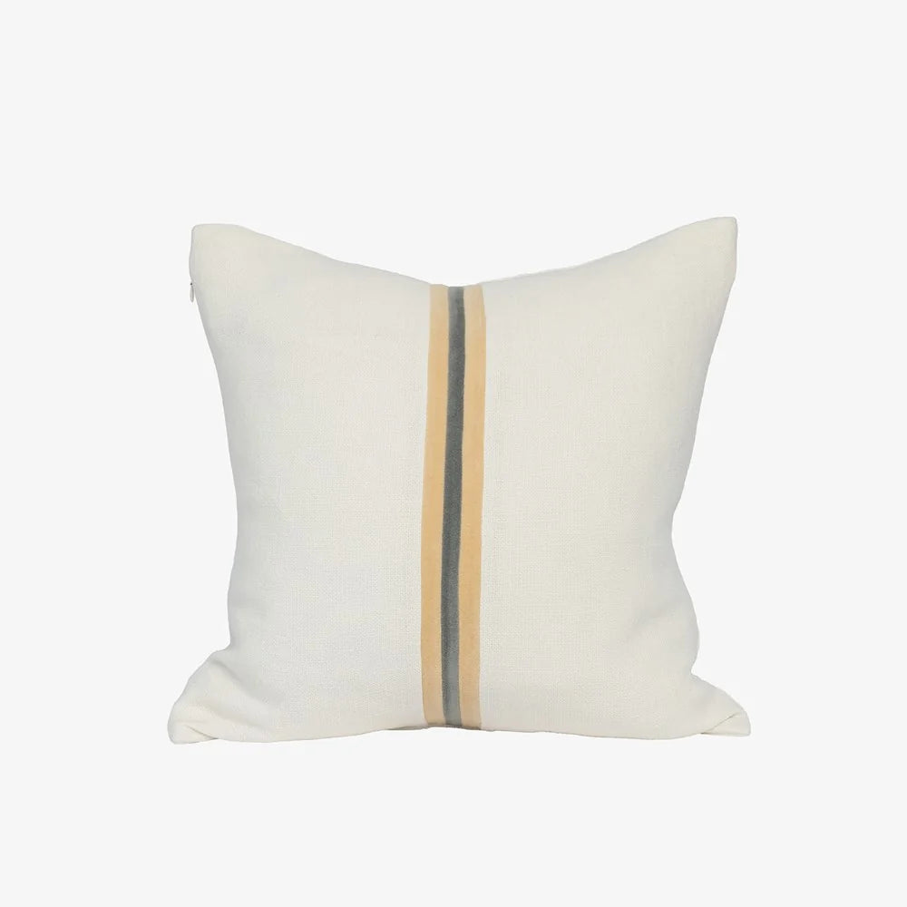 Ribbon Cushion - White/Butter/Grey