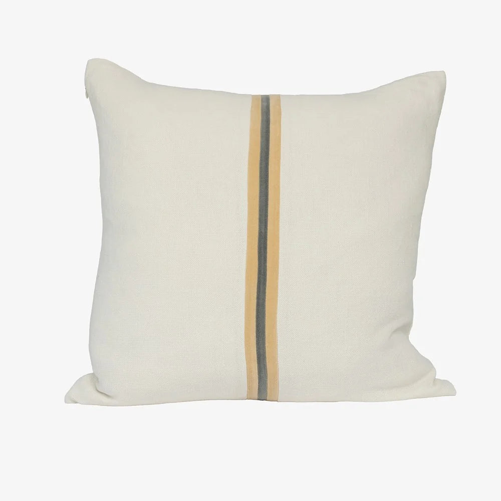 Ribbon Cushion - White/Butter/Grey