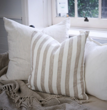 Santi Cushion - White With Natural Stripe