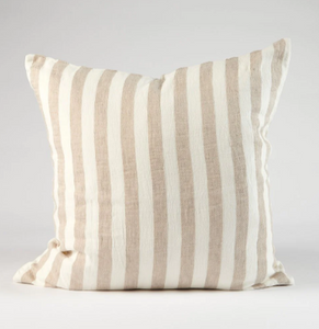 Santi Cushion - White With Natural Stripe