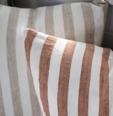 Santi Cushion - White With Nutmeg Stripe