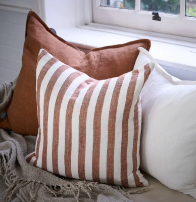 Santi Cushion - White With Nutmeg Stripe