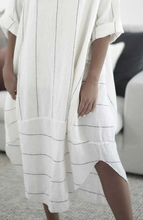 Carter Malle Linen Dress - White With Charcoal Stripe