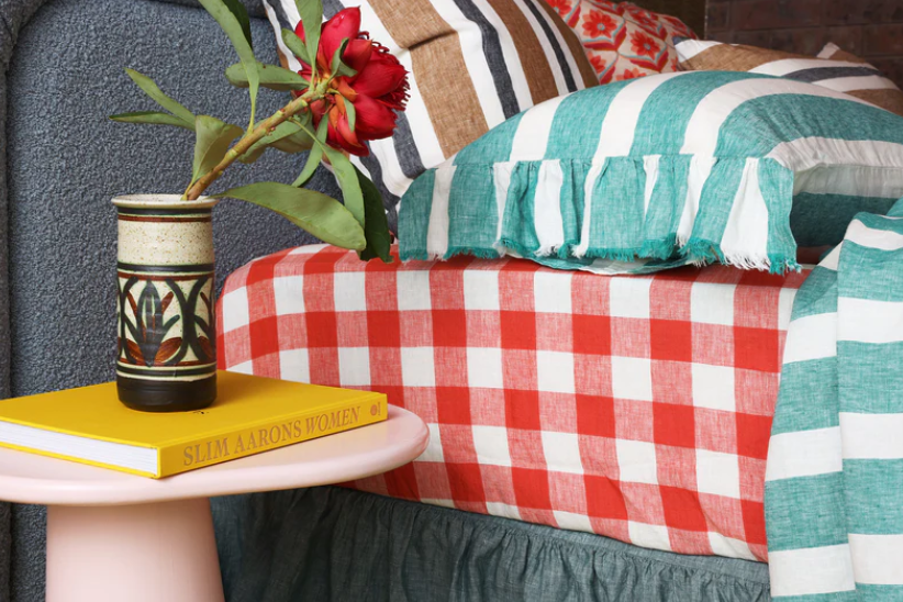 Standard Pillowcase Set - Emerald Stripe Ruffle