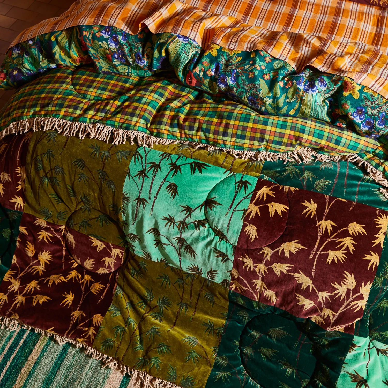 Aneta Patchwork Velvet Bedcover