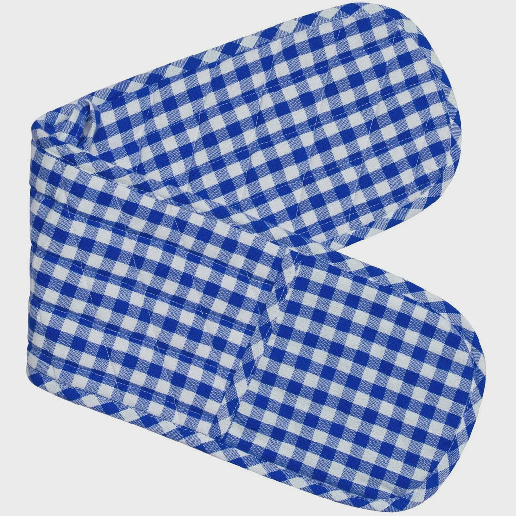 Gingham Double Mitts - Blue