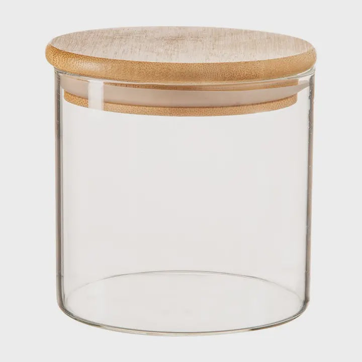 Scandi Glass Storage Jar With Wooden Lid - 550ml