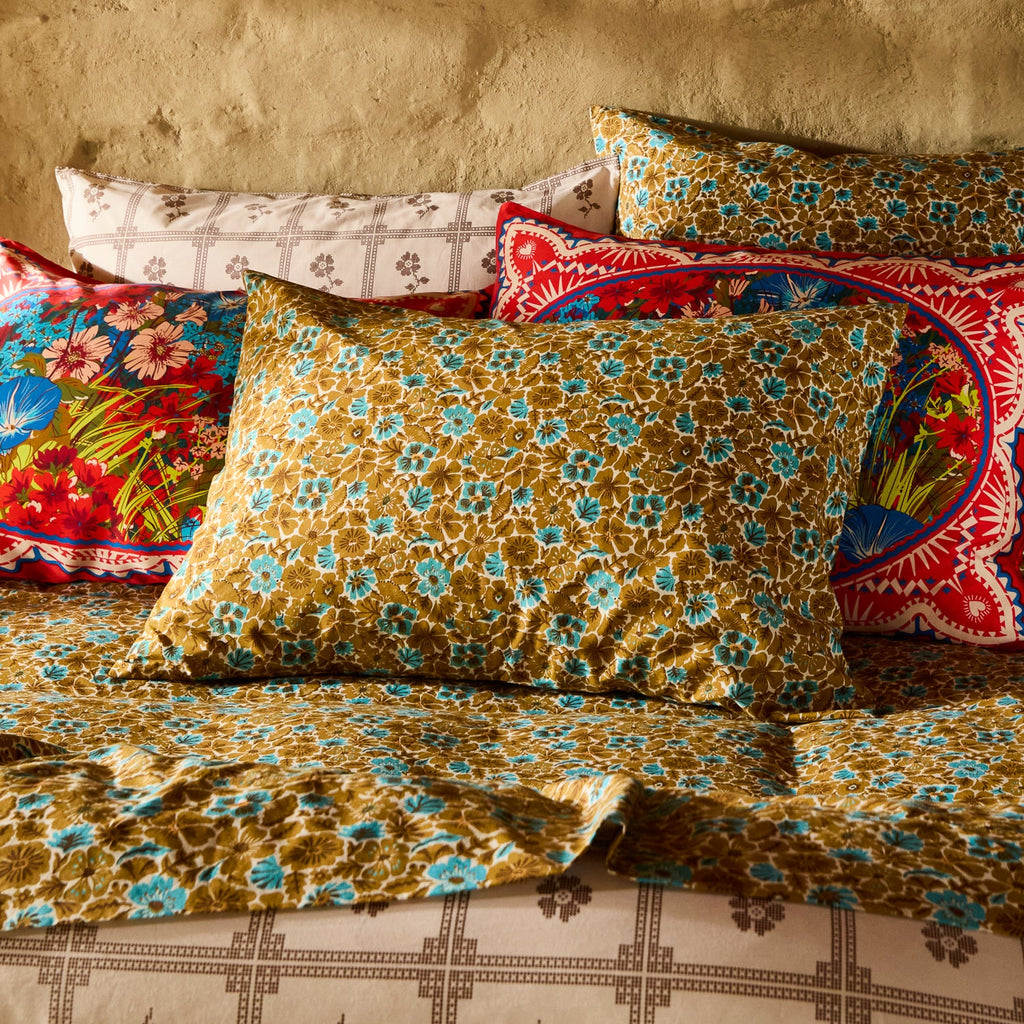 Magnolia Cotton Pillowcase Set - Turquoise
