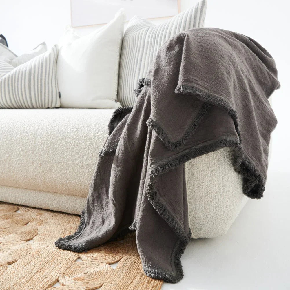 Boho linen Luca Throw - Slate
