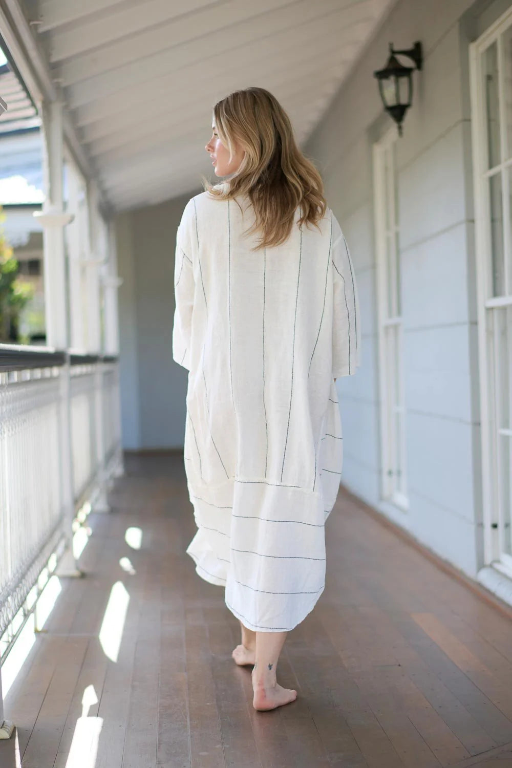 Carter Malle Linen Dress - White with Charcoal Stripe