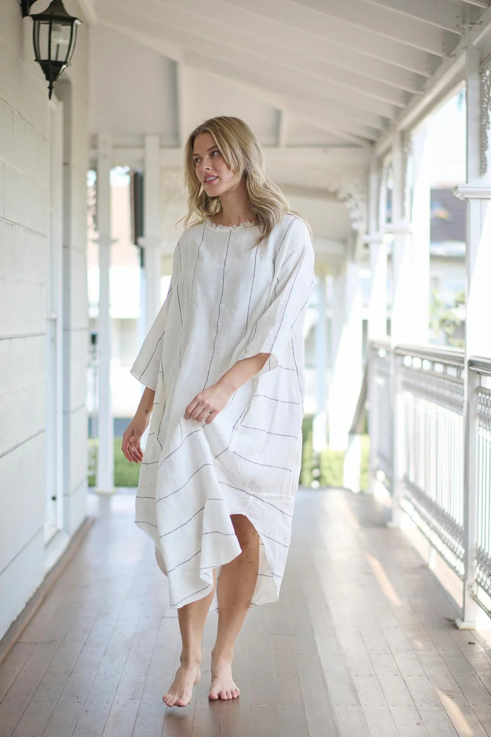Carter Malle Linen Dress - White with Charcoal Stripe