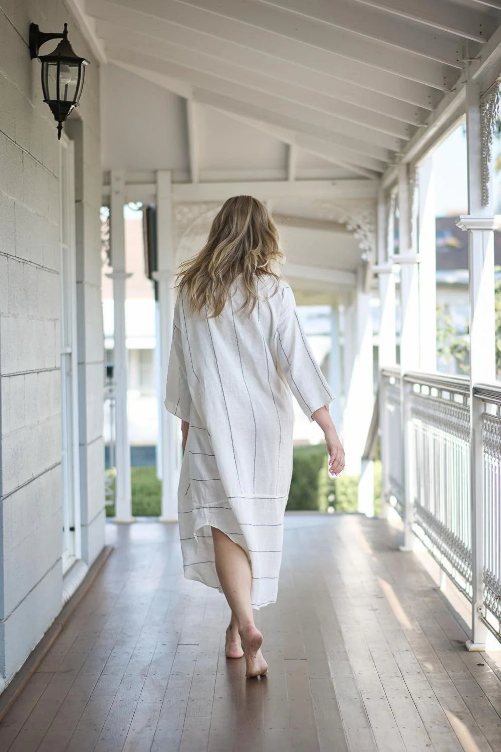 Carter Malle Linen Dress - White with Charcoal Stripe