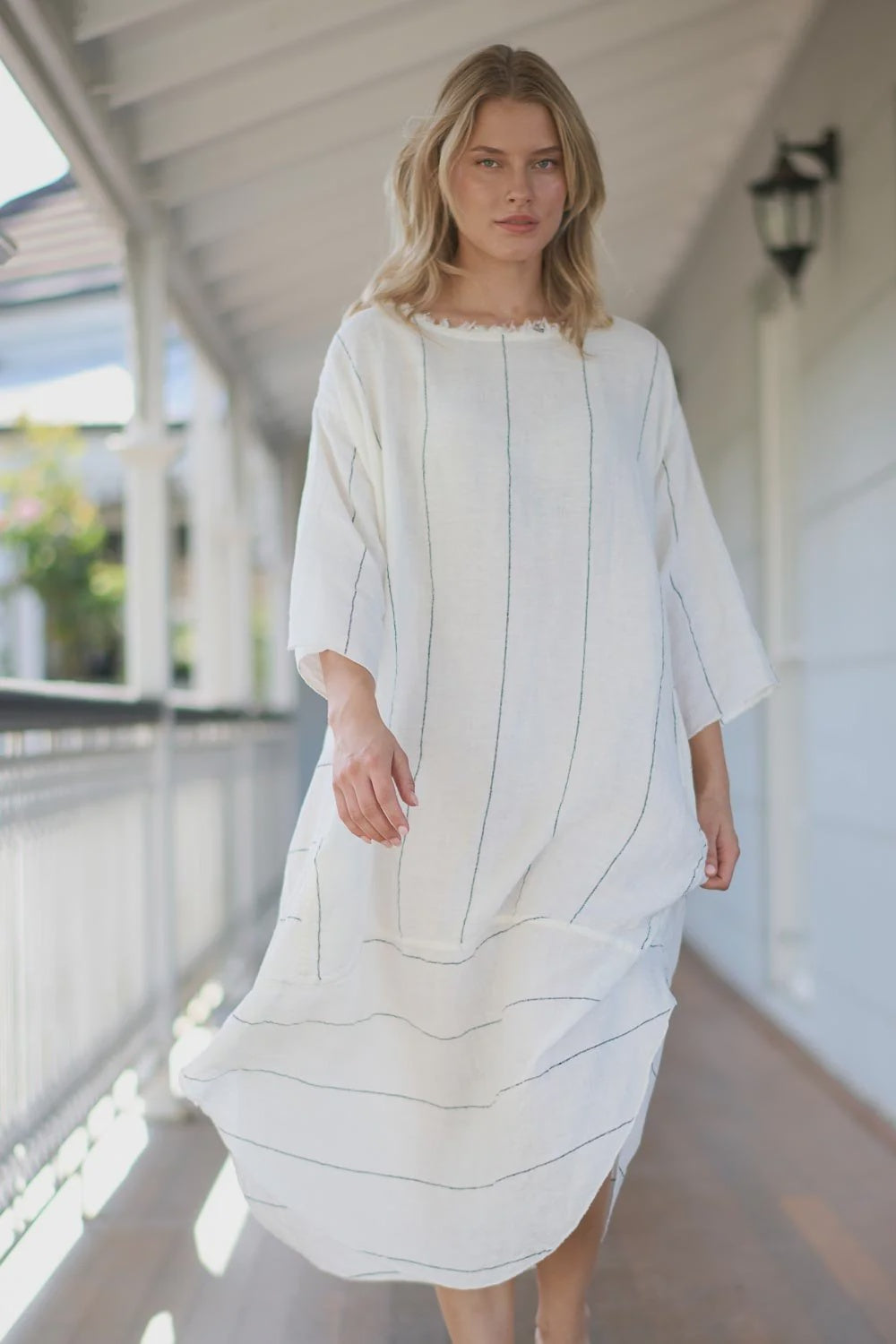 Carter Malle Linen Dress - White with Charcoal Stripe