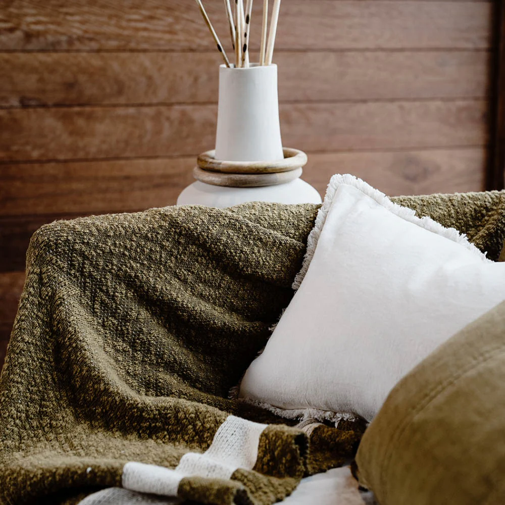 Zen Throw - Olive & White