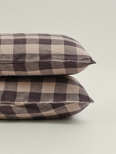 Standard Pillowcase Set - Natural-Dark Check