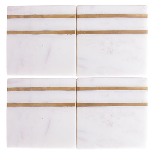 Stone Coaster  Set - Brass Strip