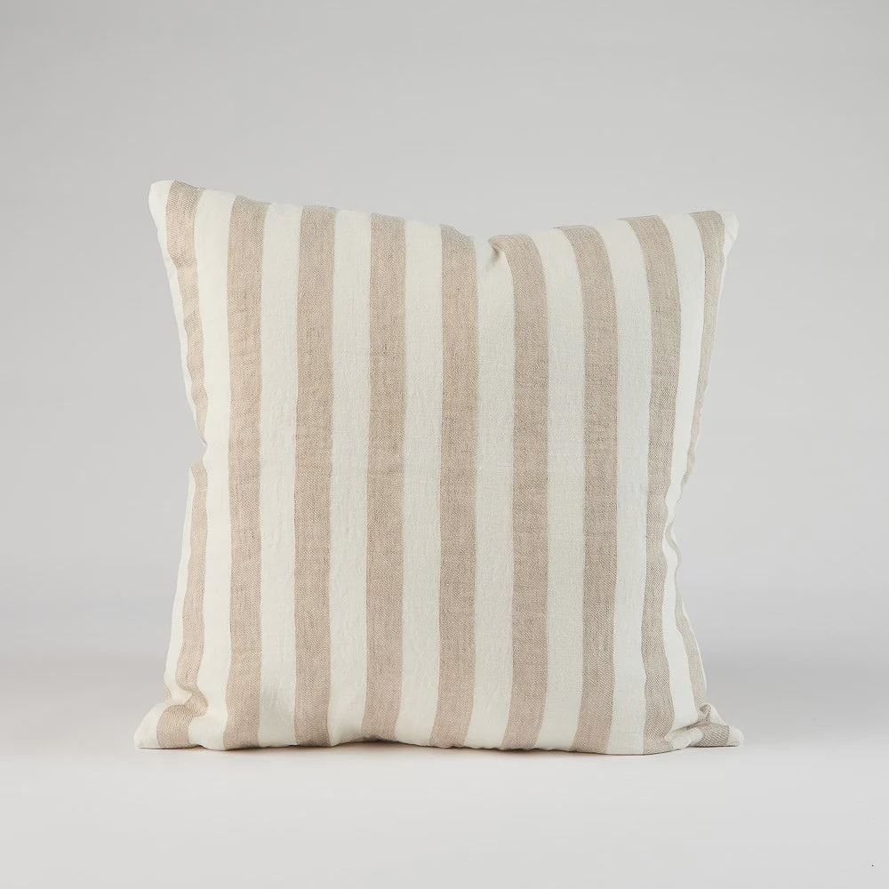 Santi Cushion - White With Natural Stripe