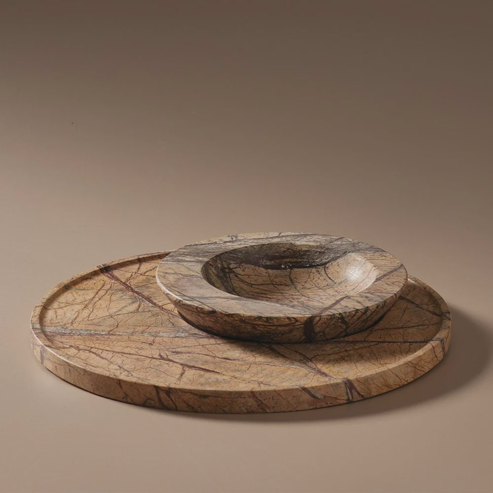 Axis Marble Bowl & Platter - Brown Forest