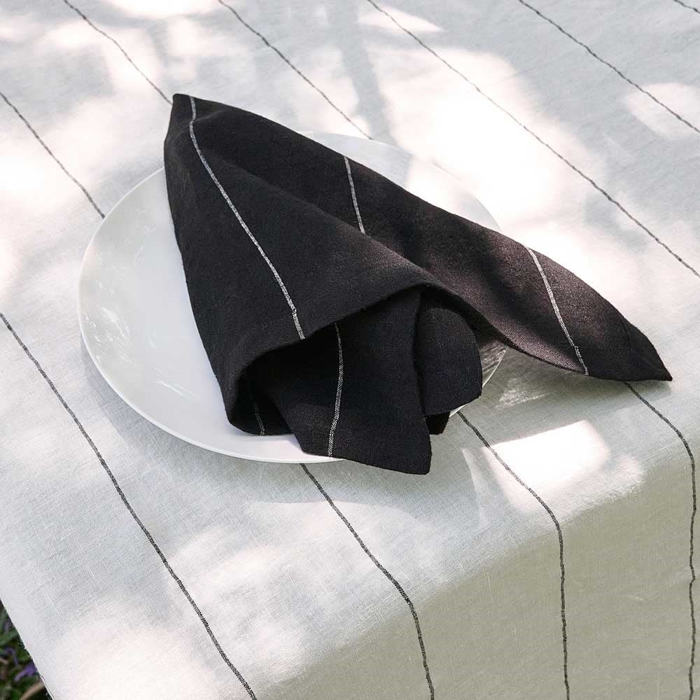 Carter French Linen Napkin Set - Black With White Stripe
