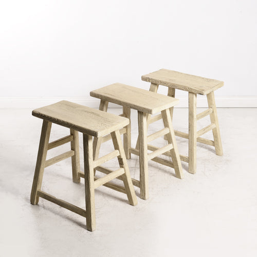 Chinese Elm Workers Stool - Rectangle